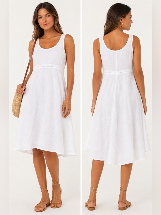 blueberry Dresses & Skirts - BlueBerry Italia White Linen Sleeveless Dress – Size Large Crochet Waist